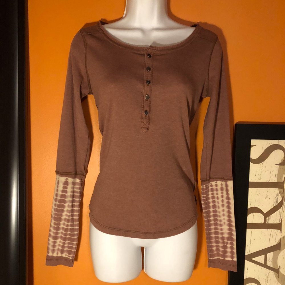 We the Free henley knit tee with contrast sleeves